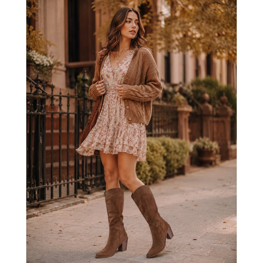 Mi.iM Brown Suede Leather Tall Stacked Heel Boots Womens 10 Casual Fall Western